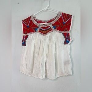 FREE PEOPLE EMBROIDERED BOHEMIAN PRINT BABYDOLL STYLE BLOUSE SZ XS